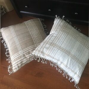 Set of Two Beige and Cream Throw Pillows